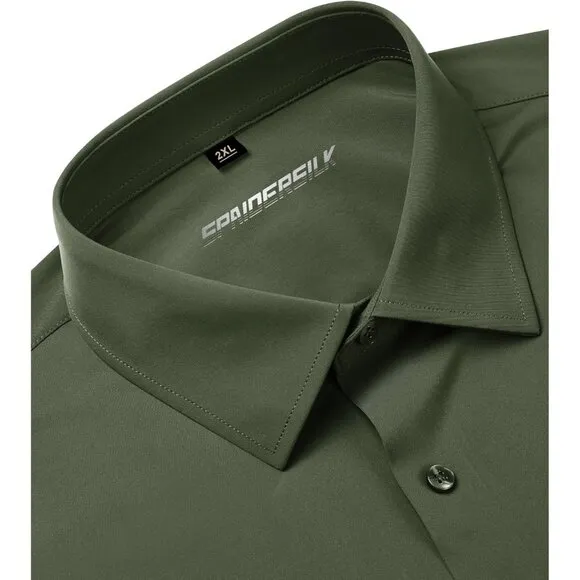 Men Grass Green Long Sleeve Slim Muscle Fit Wrinkle Free Button Down Dress Shirt