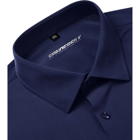 Men Navy Long Sleeve Slim Muscle Fit Wrinkle Free Button Down Dress Shirts