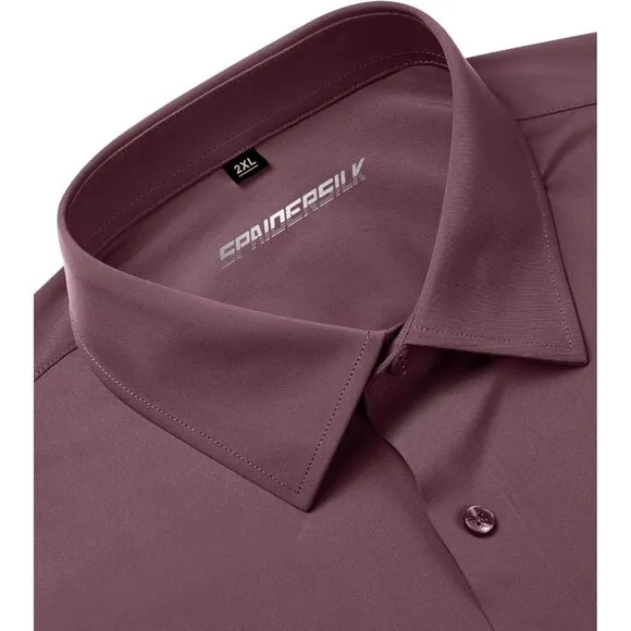 Men Pink Long Sleeve Slim Muscle Fit Wrinkle Free Button Down Dress Shirts