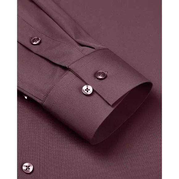 Men Pink Long Sleeve Slim Muscle Fit Wrinkle Free Button Down Dress Shirts