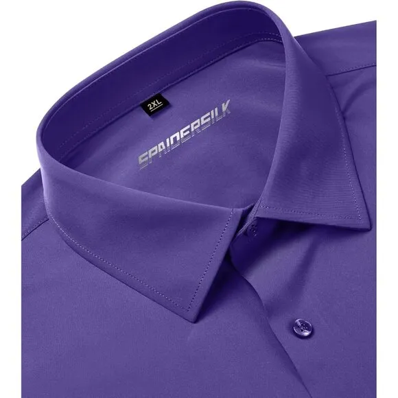 Men Purple Long Sleeve Slim Muscle Fit Wrinkle Free Button Down Dress Shirts