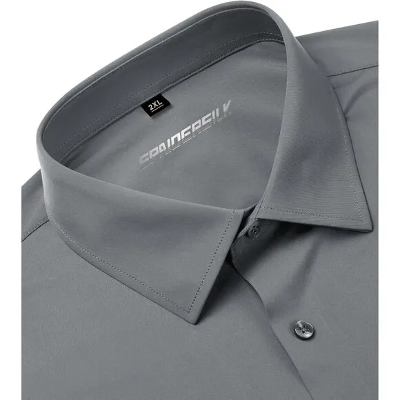 Men Silver Long Sleeve Slim Muscle Fit Wrinkle Free Button Down Dress Shirts
