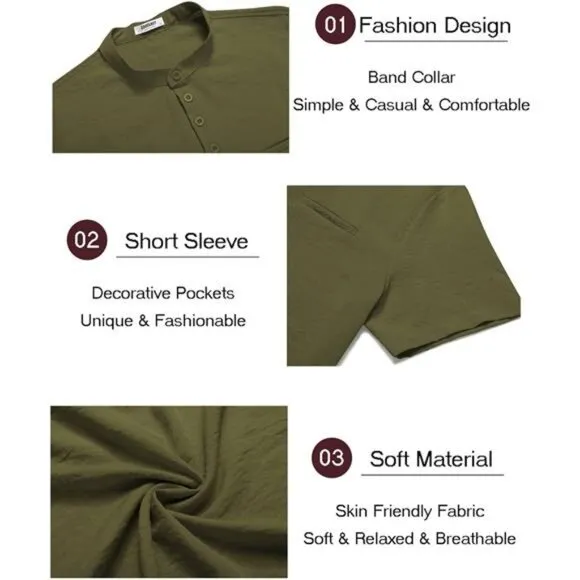 Men's 2 Piece Linen Set Short Sleeve Henley Shirts and Shorts Summer Set