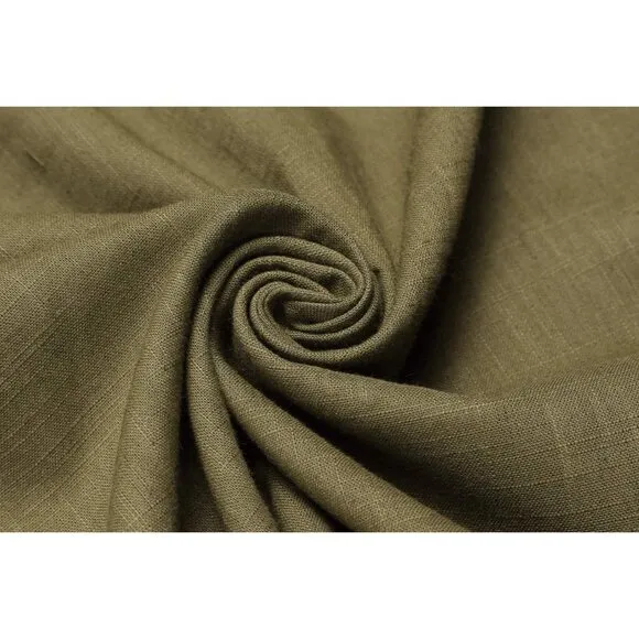 Men's Army Green Cotton Linen Henley Shirt Long Sleeve Casual Beach T Shirts