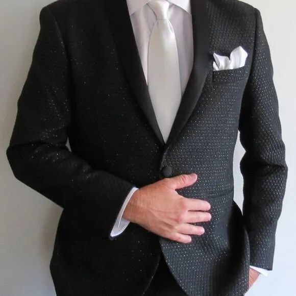 Men's Black and Metallic Quilted Formal Jacket, 40S