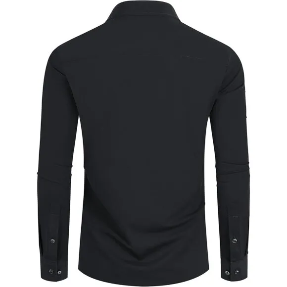 Men's Black Long Sleeve Slim Muscle Fit Wrinkle Free Button Down Dress Shirts
