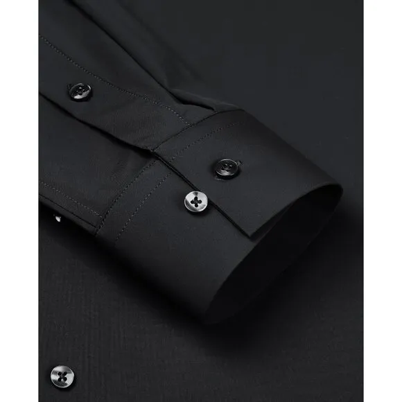 Men's Black Long Sleeve Slim Muscle Fit Wrinkle Free Button Down Dress Shirts