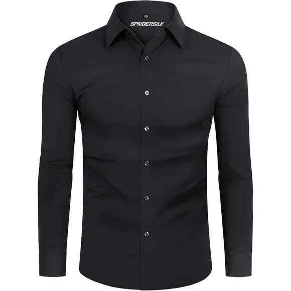 Men's Black Long Sleeve Slim Muscle Fit Wrinkle Free Button Down Dress Shirts