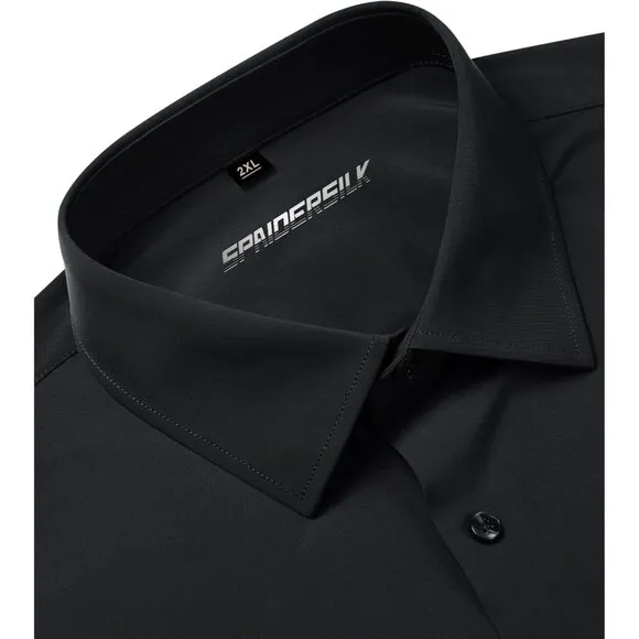 Men's Black Long Sleeve Slim Muscle Fit Wrinkle Free Button Down Dress Shirts