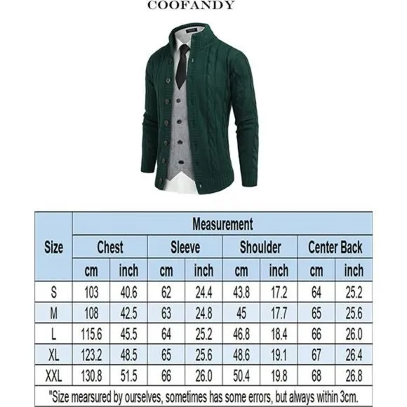 Men's Cardigan Sweater Slim Fit Stand Collar Cardigan Casual, Green