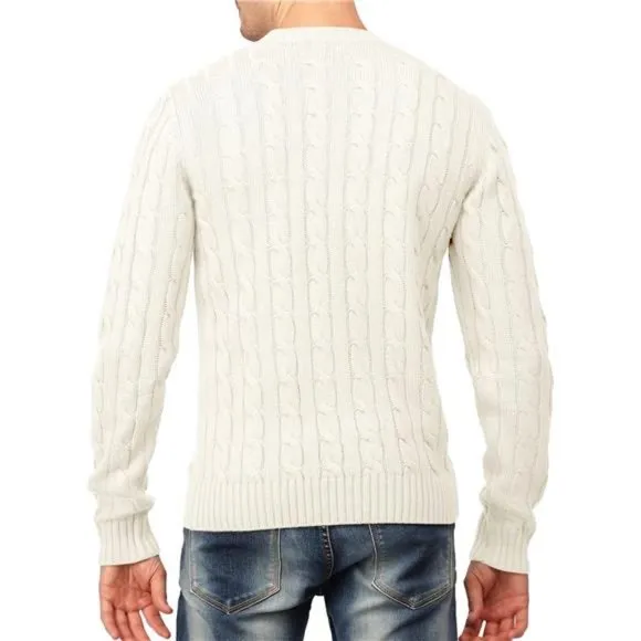 Men's Casual Slim Fit Pullover Sweaters Long Sleeve Cable Knitted Sweater, White