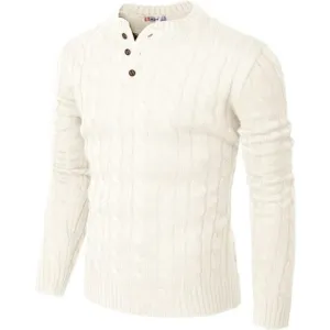 Men's Casual Slim Fit Pullover Sweaters Long Sleeve Cable Knitted Sweater, White