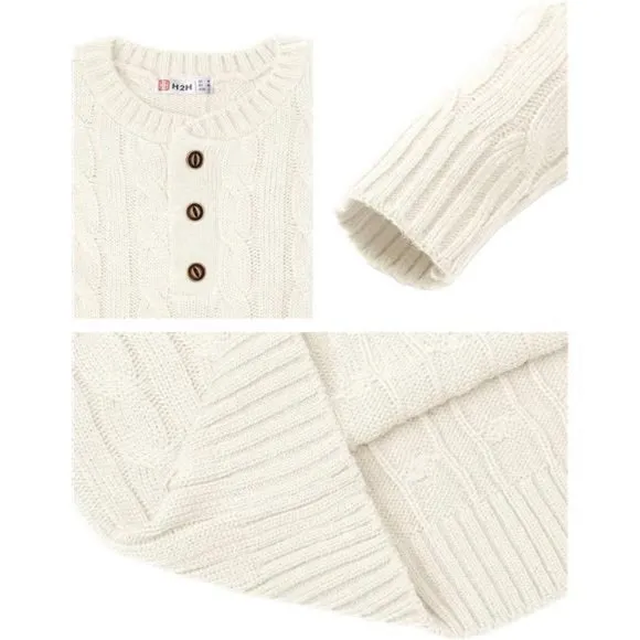 Men's Casual Slim Fit Pullover Sweaters Long Sleeve Cable Knitted Sweater, White