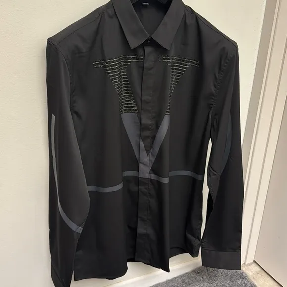 Men’s Crystal V pressed cotton Lycra dress shirt Japan 5x slim fit =USA XL