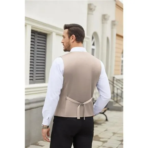 Men's Dress Suit Vest Slim Fit Khaki Plaid