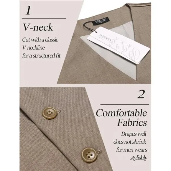 Men's Dress Suit Vest Slim Fit Khaki
