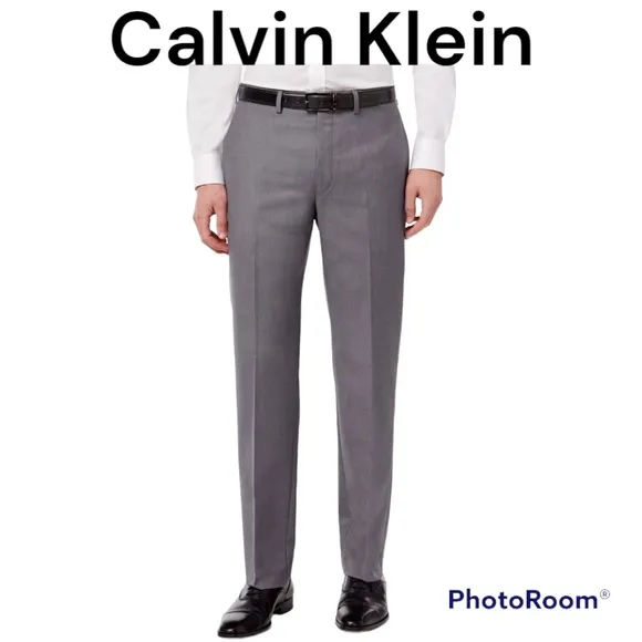 Mens Gray Slim Fit Dress Pants By Calvin Klein