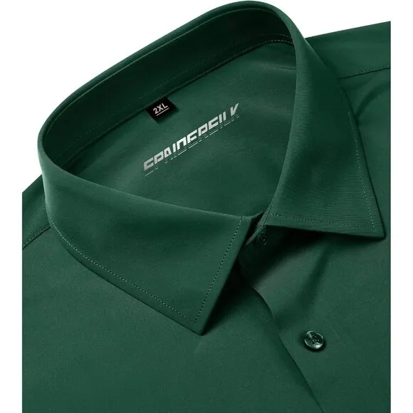Men's Green Long Sleeve Slim Muscle Fit Wrinkle Free Button Down Dress Shirts