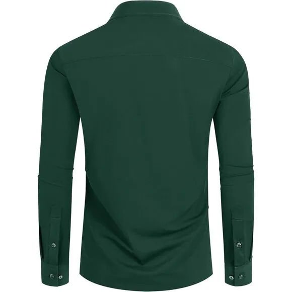 Men's Green Long Sleeve Slim Muscle Fit Wrinkle Free Button Down Dress Shirts