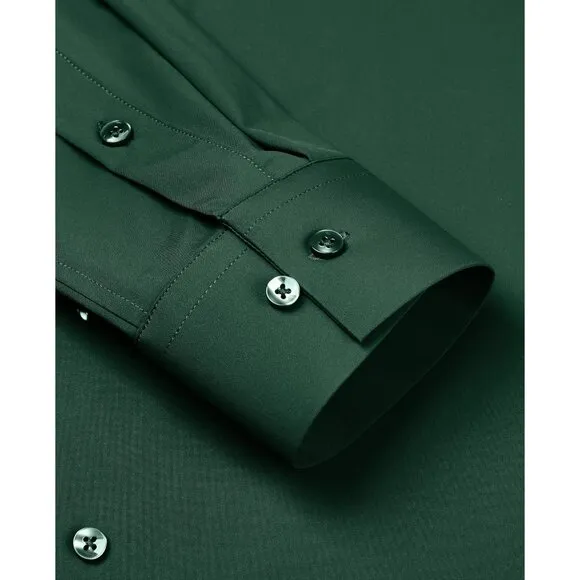 Men's Green Long Sleeve Slim Muscle Fit Wrinkle Free Button Down Dress Shirts