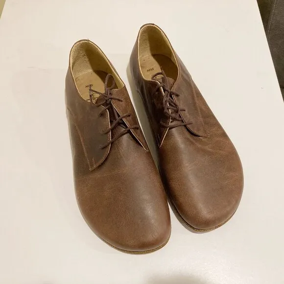 Men's Handmade Barefoot Brown Oxford Nubuck Leather Shoes - Size 12 - New in Box