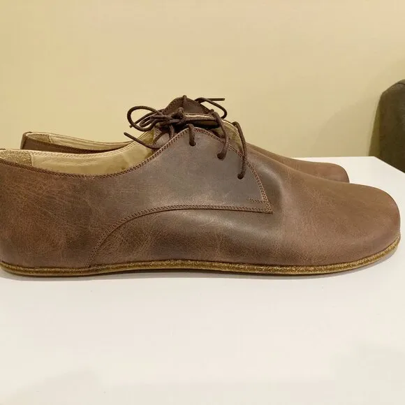 Men's Handmade Barefoot Brown Oxford Nubuck Leather Shoes - Size 12 - New in Box
