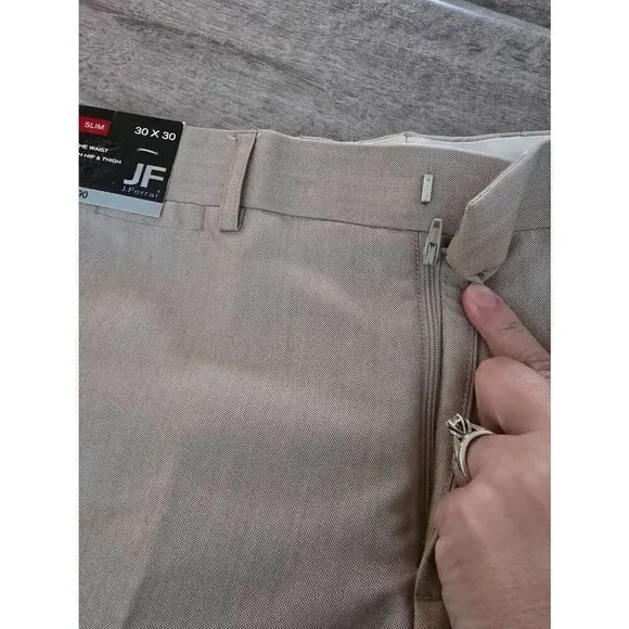 Men's JF J. Ferrar Flat Front Dress Pants Slacks Khaki Tan Color Size 30x30