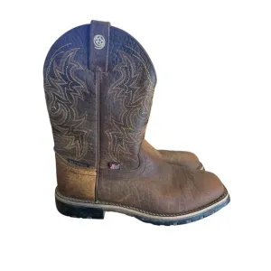 Men’s Justin George Straight Brown Leather Western Cowboy Boots. Size 9