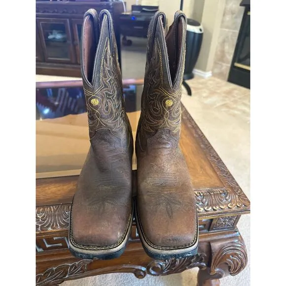 Men’s Justin George Straight Brown Leather Western Cowboy Boots. Size 9