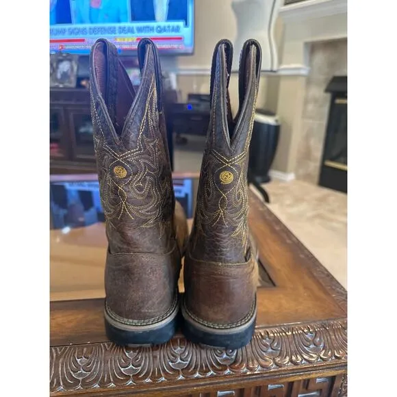 Men’s Justin George Straight Brown Leather Western Cowboy Boots. Size 9