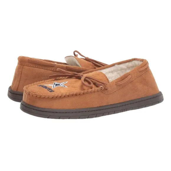 Men's Official NFL Dallas Cowboys Tan Indoor Outdoor Moccasin Slippers