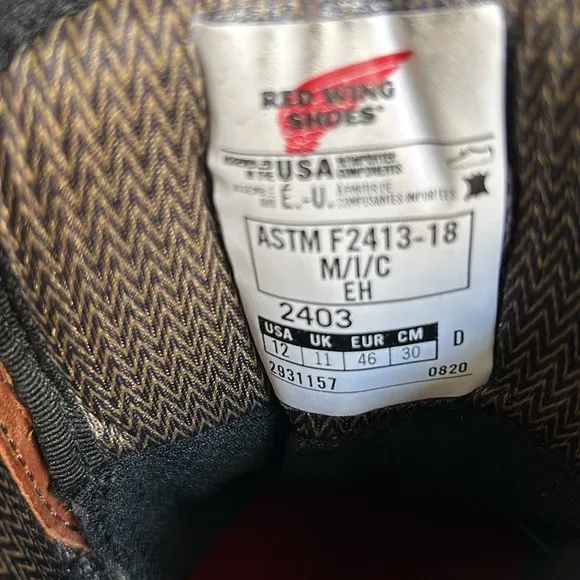 Men’s Red Wing 6” waterproof safety toe boot, Size 12