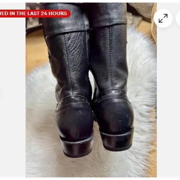 Mens Reyme Black Leather Cowboy Boots Sz 9 side zipper