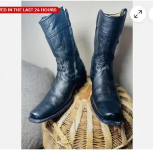 Mens Reyme Black Leather Cowboy Boots Sz 9 side zipper