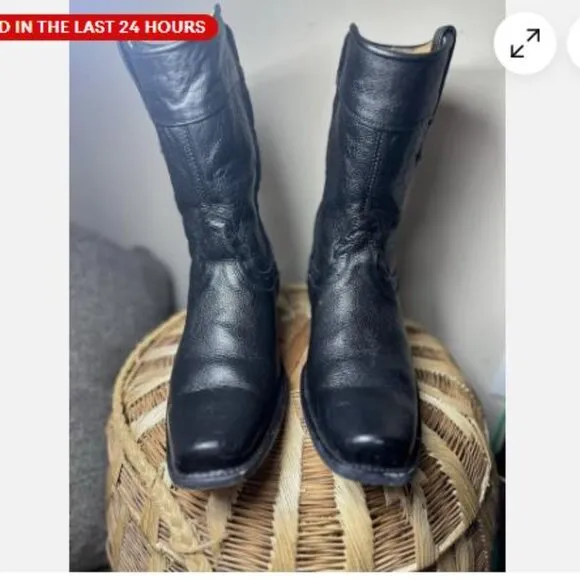 Mens Reyme Black Leather Cowboy Boots Sz 9 side zipper