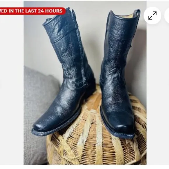 Mens Reyme Black Leather Cowboy Boots Sz 9 side zipper