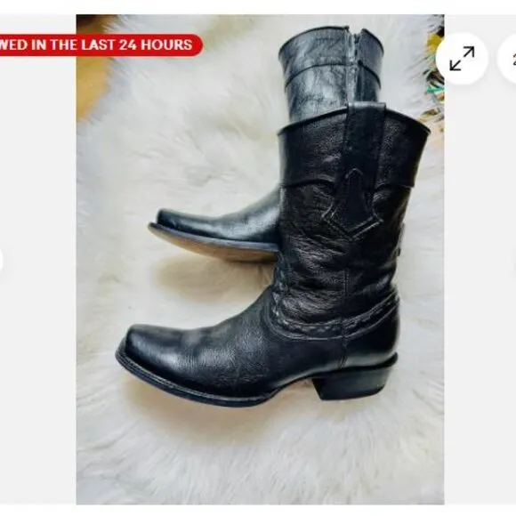 Mens Reyme Black Leather Cowboy Boots Sz 9 side zipper