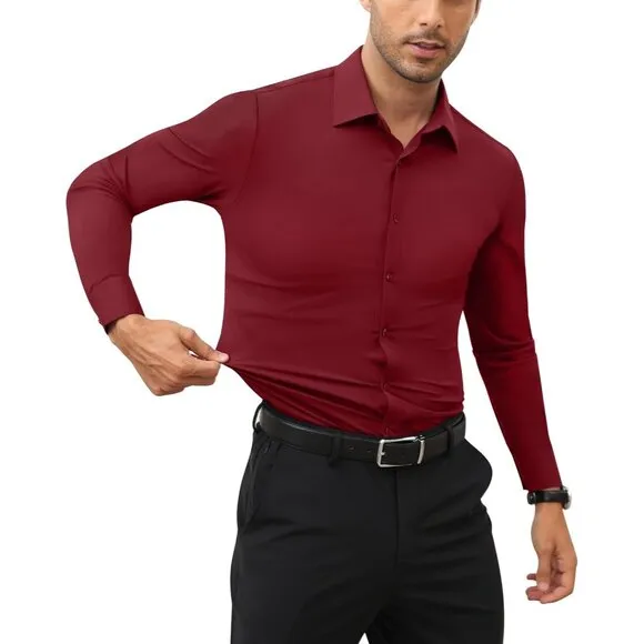Men's Rose Long Sleeve Slim Muscle Fit Wrinkle Free Button Down Dress Shirts