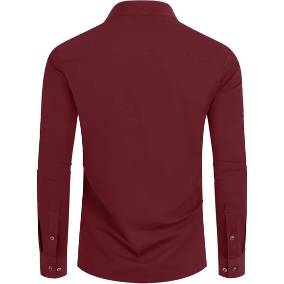 Men's Rose Long Sleeve Slim Muscle Fit Wrinkle Free Button Down Dress Shirts