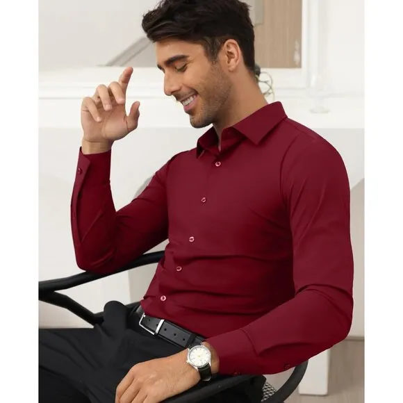 Men's Rose Long Sleeve Slim Muscle Fit Wrinkle Free Button Down Dress Shirts