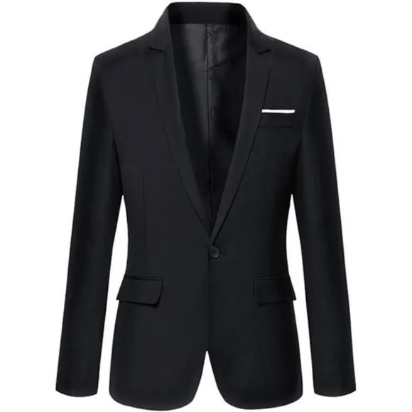 Mens Slim Fit Casual One Button Blazer Jacket