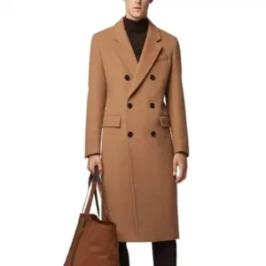 Mens Slim-Fit Double-Breasted 100% Cashmere Fabric Long men's Dress Topcoat - Wi