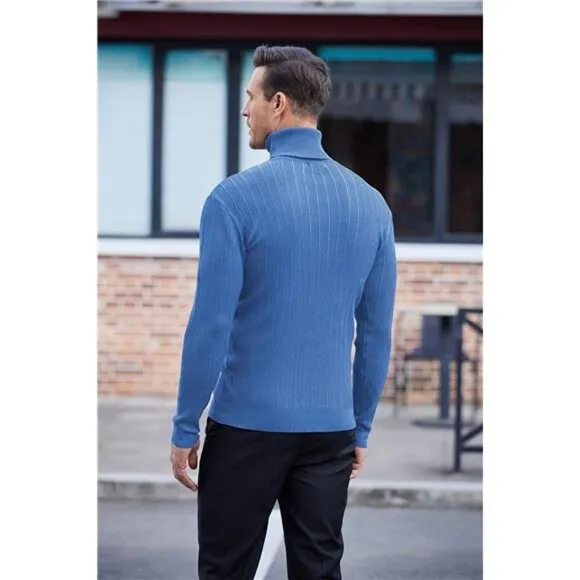 Men's Slim Fit Turtleneck Sweater Pullover Blue