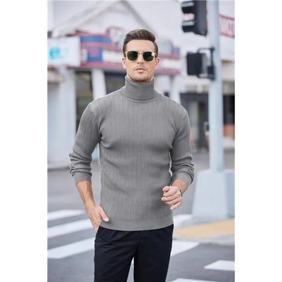 Men's Slim Fit Turtleneck Sweater Pullover Grey