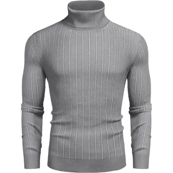Men's Slim Fit Turtleneck Sweater Pullover Grey
