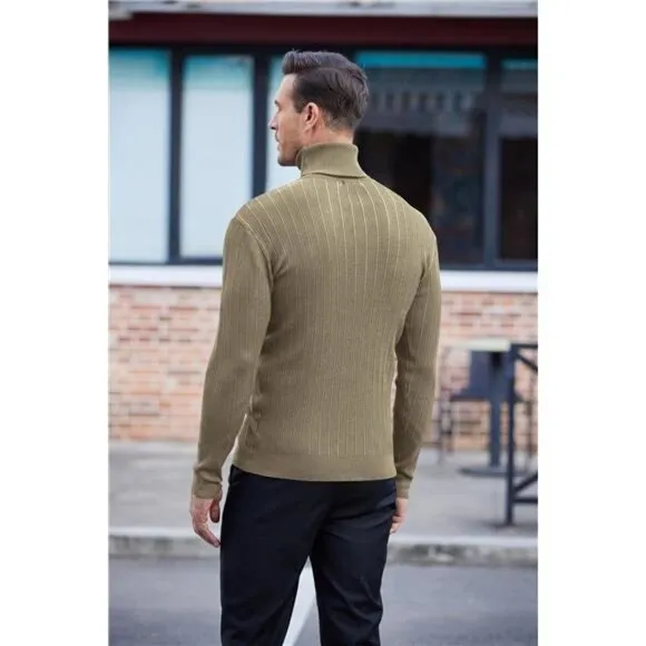 Men's Slim Fit Turtleneck Sweater Pullover Khaki