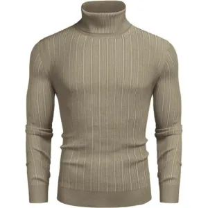 Men's Slim Fit Turtleneck Sweater Pullover Khaki