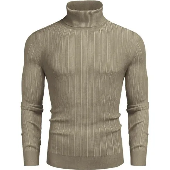 Men's Slim Fit Turtleneck Sweater Pullover Khaki