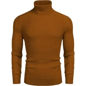 Men's Slim Fit Turtleneck Sweater Pullover Orange Brown