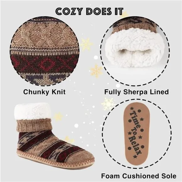 Men's Slipper Socks Fleece Lined Non-skid Soles, Knitted Warm Fuzzy House Shoes